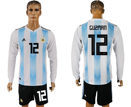 Argentina #12 Guzman Home Long Sleeves Soccer Country Jersey